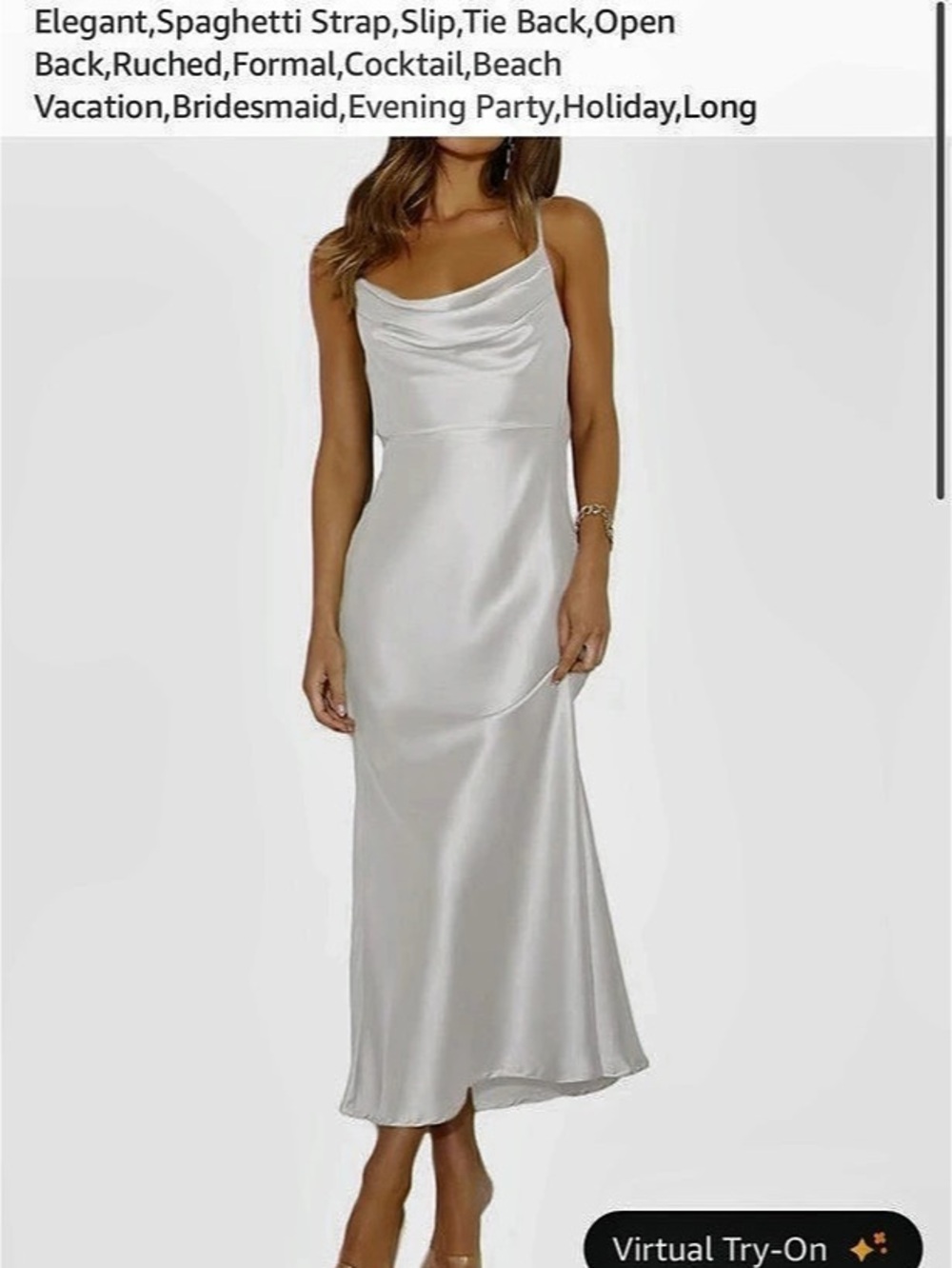 Mogidol Womens Summer Satin Cowl Neck Backless Midi Dress Wedding Satin